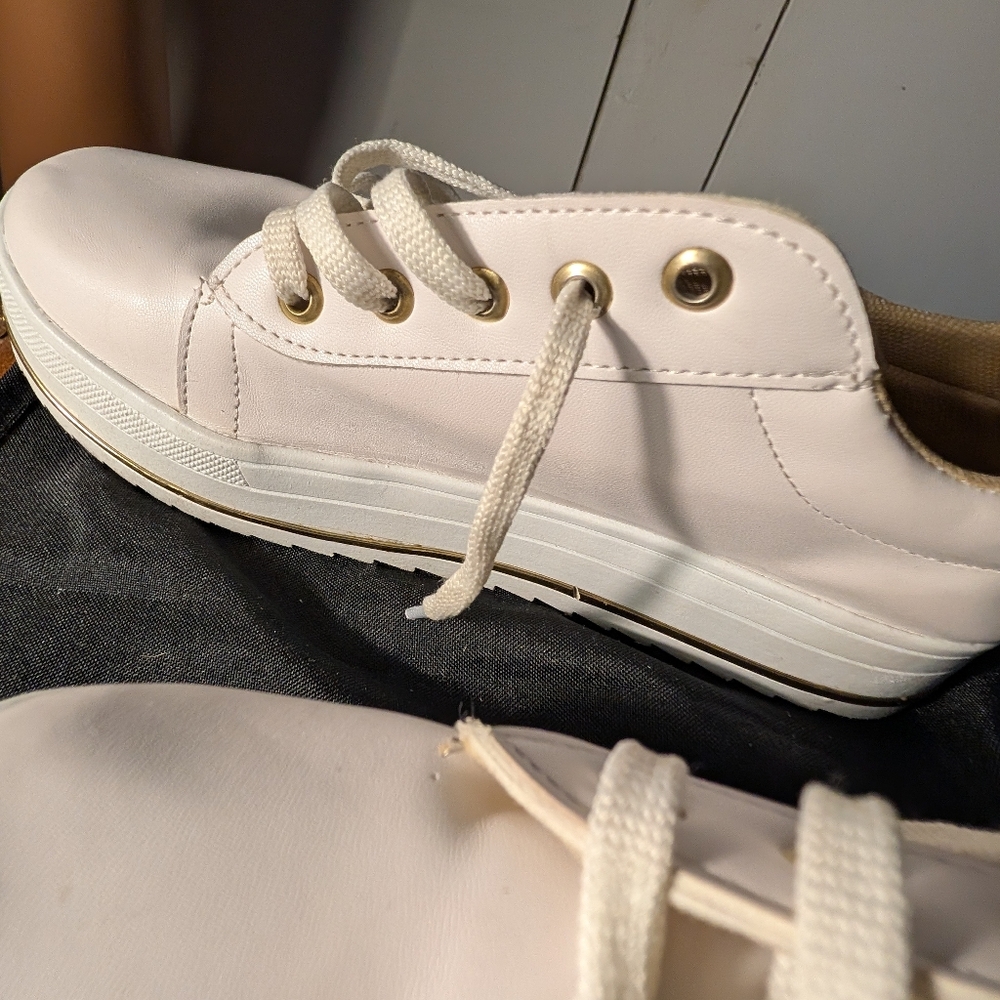 Donna Pasioni White and gold platform sneakers with rhinestone details Size 10 - Picture 7 of 8